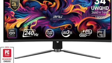 MSI MPG 341CQPX QD OLED 34-inch curved gaming monitor showcasing vibrant colors and immersive design for an enhanced gaming experience.