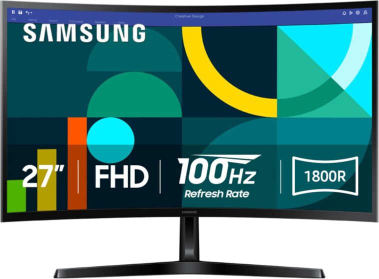 Samsung 27-Inch Essential S3 (S36GD) Series FHD 1800R Curved Computer Monitor with sleek design and vibrant display, perfect for gaming and productivity.