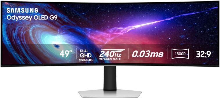 Highly immersive SAMSUNG 49 inch Odyssey OLED G93SC Series curved gaming monitor for ultimate gaming experience