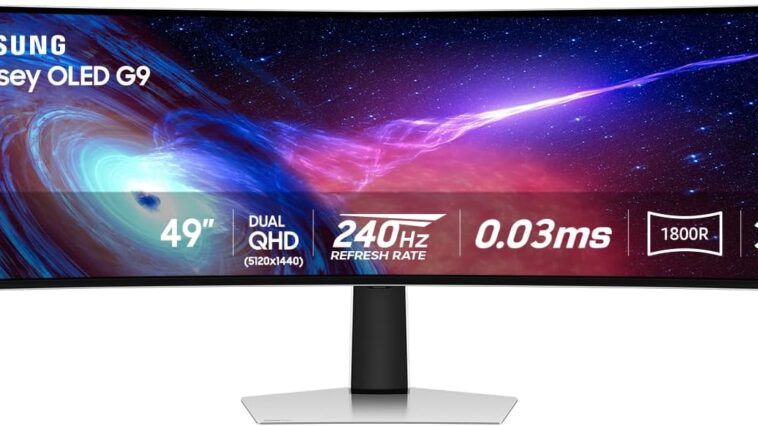 Highly immersive SAMSUNG 49 inch Odyssey OLED G93SC Series curved gaming monitor for ultimate gaming experience