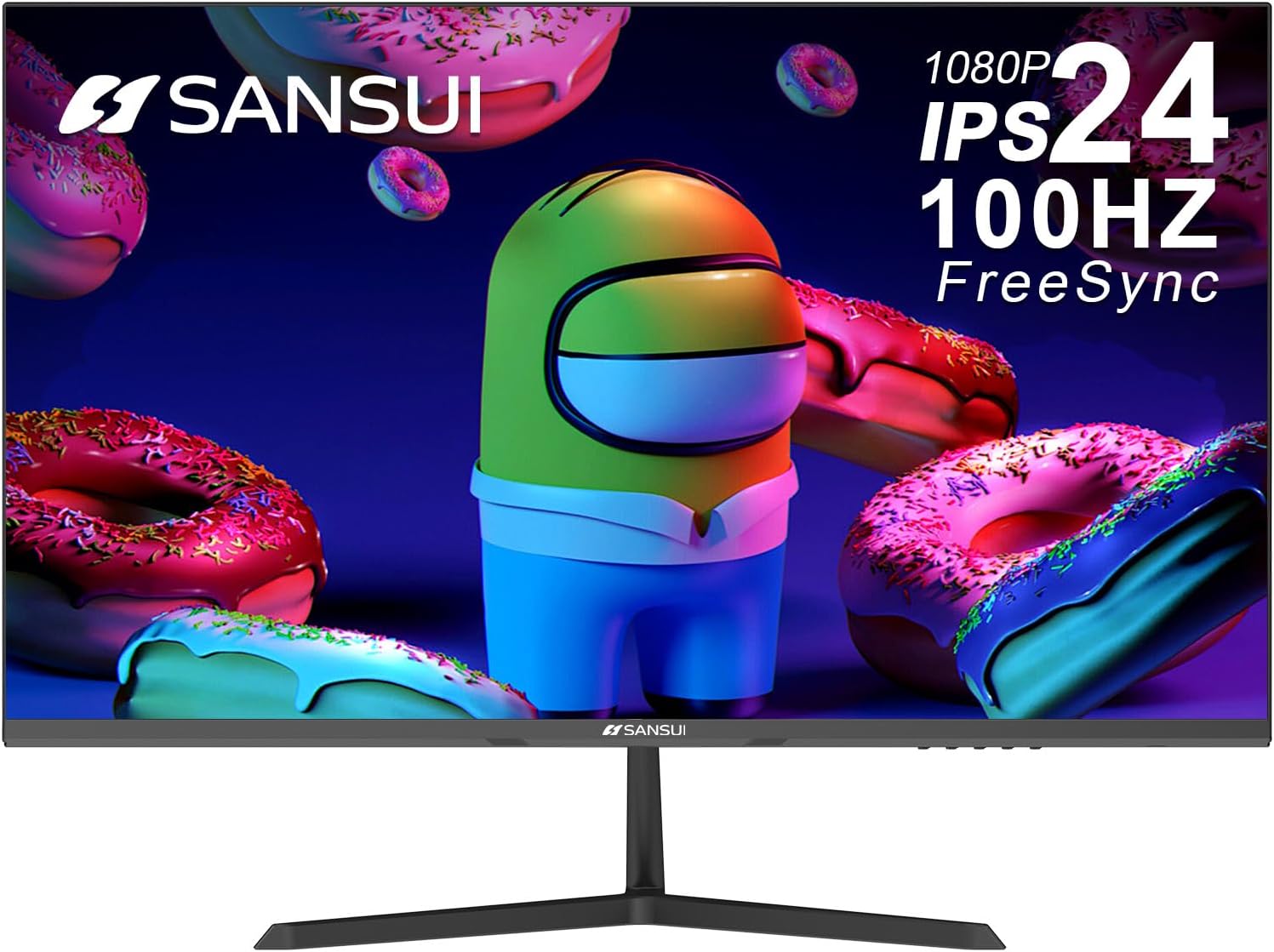 SANSUI 24 Inch Monitor with Built-in Speakers, USB Type-C, 100 Hz FHD 1080P Monitor - sleek and modern display with top-notch features