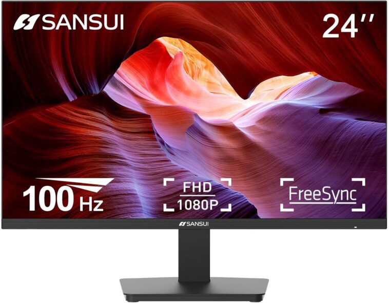 24-inch SANSUI PC monitor with 100Hz refresh rate, perfect for gaming and productivity, featuring sleek design and vibrant display.