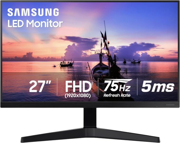 Samsung 27 T35F Series FHD 1080p Computer Monitor showcasing sleek design and vibrant display, ideal for home and office use