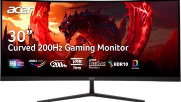 Black Acer Nitro 29.5" 1500R Curved Zero Frame UWFHD Gaming Monitor with 2560 x 1080 resolution