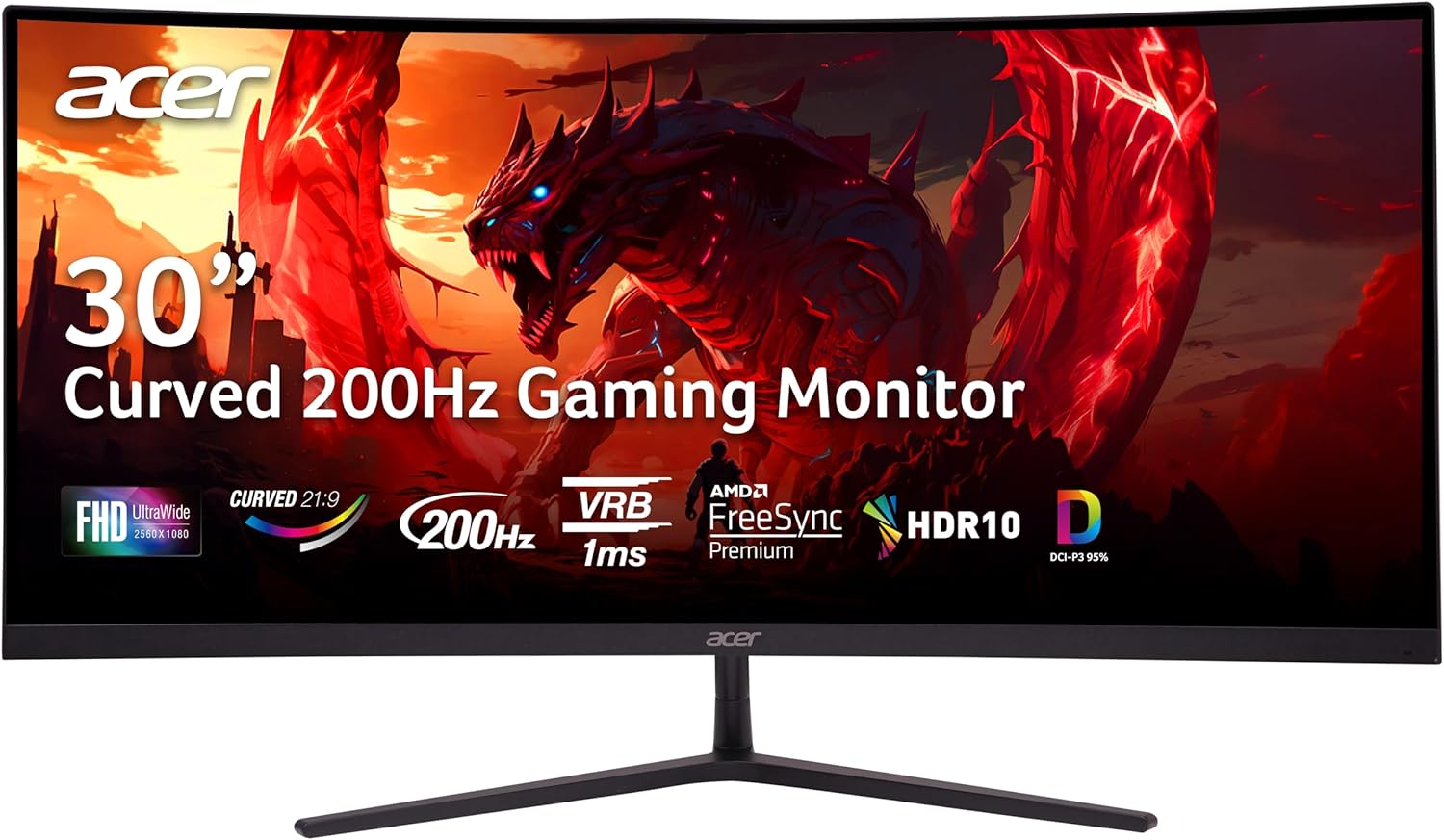 Black Acer Nitro 29.5" 1500R Curved Zero Frame UWFHD Gaming Monitor with 2560 x 1080 resolution