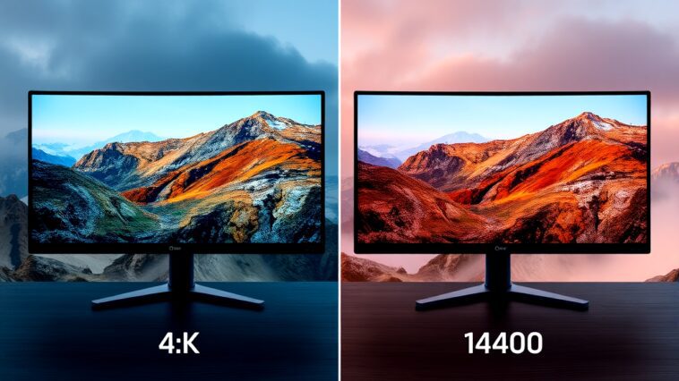 Comparison of 4K vs 1440p monitors showcasing display quality, resolution differences, and ideal usage scenarios for gaming and professional work.