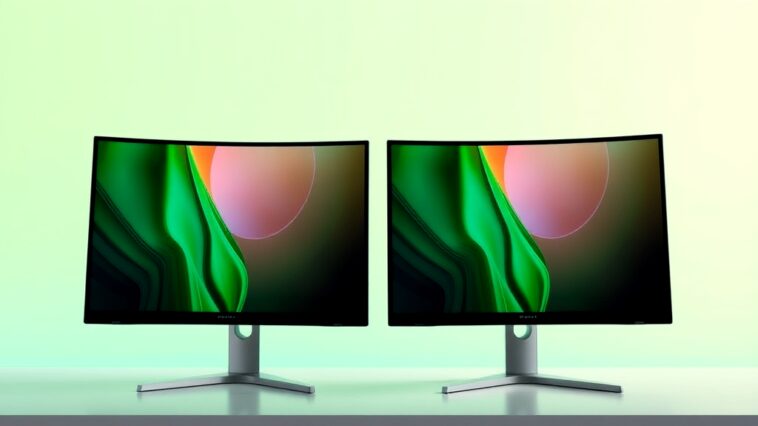 Comparison of curved vs flat monitors showcasing design differences and viewing angles for enhanced user experience.