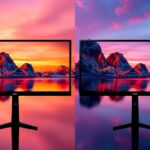 Comparison of IPS and OLED monitors highlighting their features for color accuracy, showcasing vibrant colors and detailed images to help users choose the best display technology for photography and graphic design.